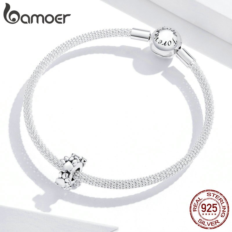 Bamoer orma Fascino 925 sterlina d'argento cane Zampa di Fascino Fermacorda E Ganci con silicone Pendenti E Ciondoli per Originale Braccialetto di Gioielli FAI DA TE SCC1504