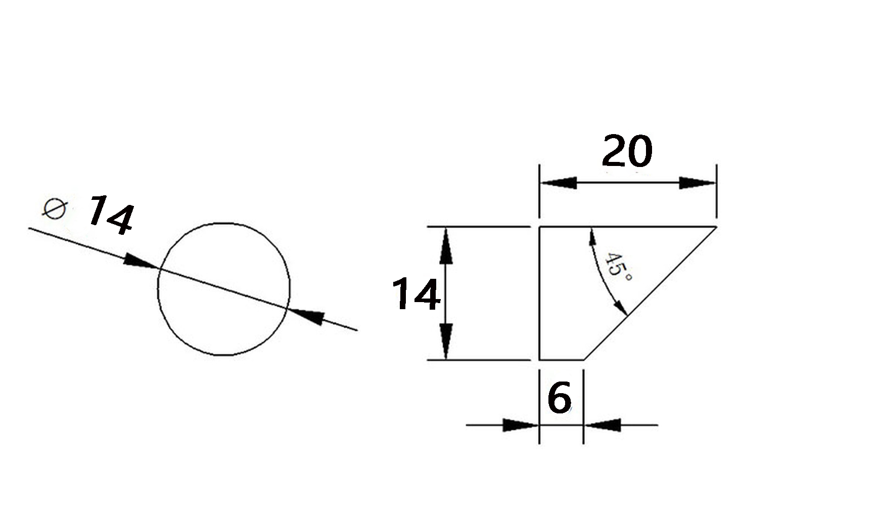 Optisk glas linse kile prisme med vinkel diameter 20mm skrå plan reflektion retvinklet cylinder