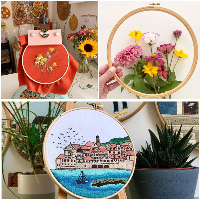 Conjunto de marco de aros de bordado de madera redondo de haya de 3-8 pulgadas, anillos de aro de bordado de punto de cruz, herramienta artesanal de costura para el hogar