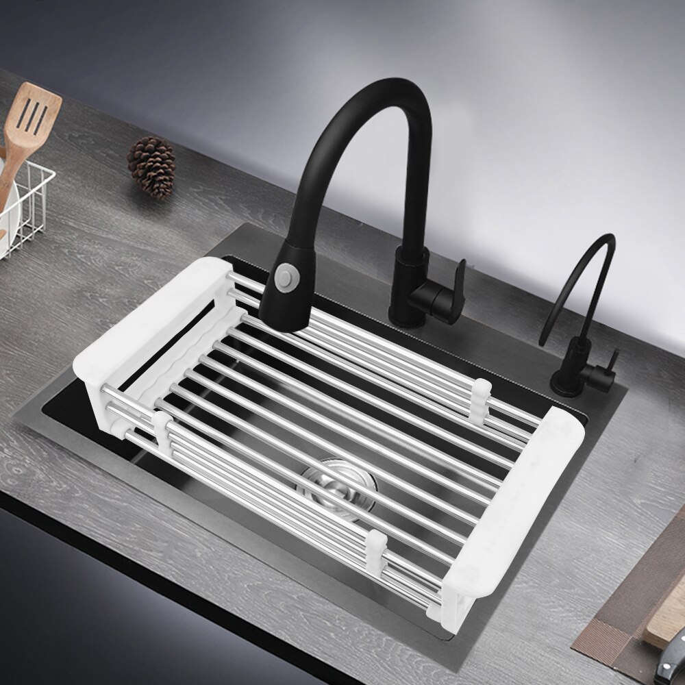 Stainless Steel Telescopic Drying Rack Kitchen Sink Organizer Adjustable Dish Drying Rack Vegetable Fruit Holder Storage Rack