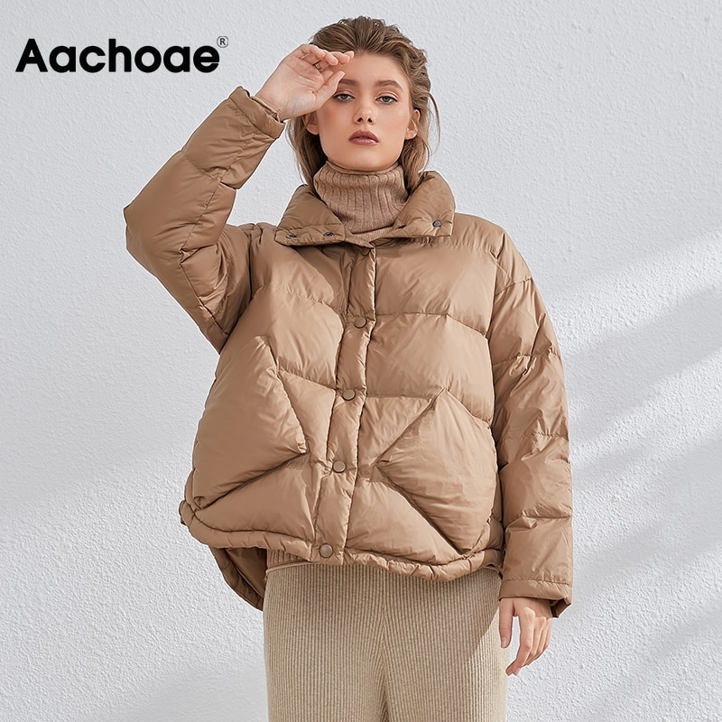 Aachoae casual feminino longo parka com bolsos sólido manga longa algodão-acolchoado jaqueta senhoras inverno grosso casacos quentes ropa de mujer