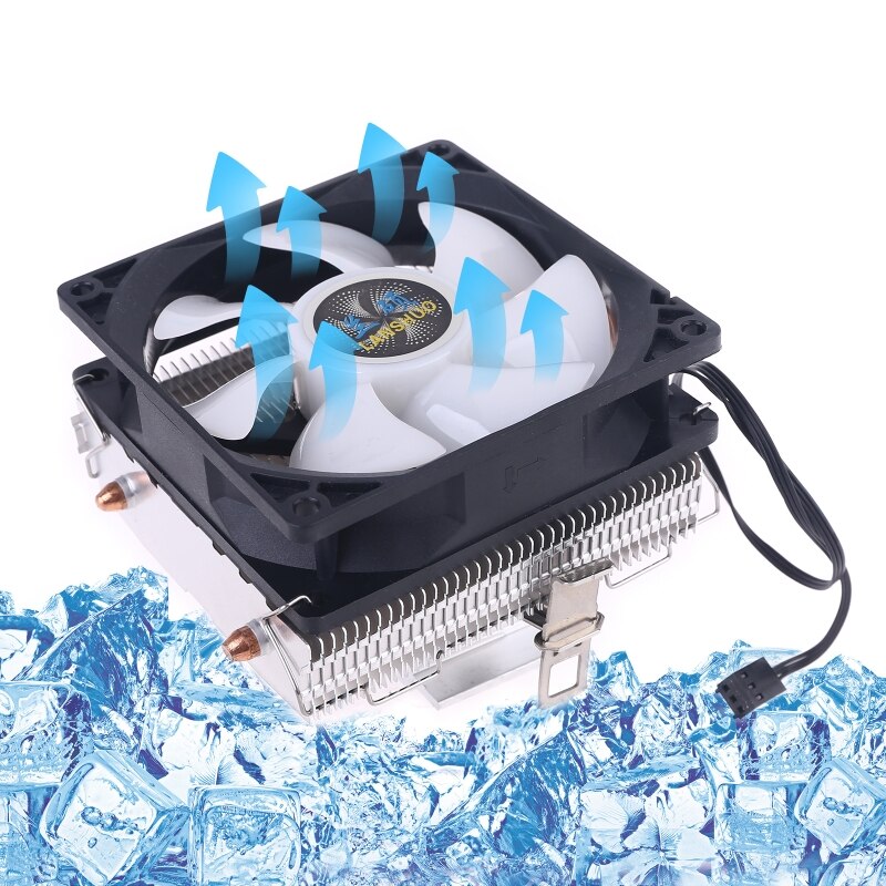 Silent CPU Cooler LGA/115X/775 3 Pin PC Cooling Radiator 2 Copper Tubes 5 Colors LED Cooling Fan