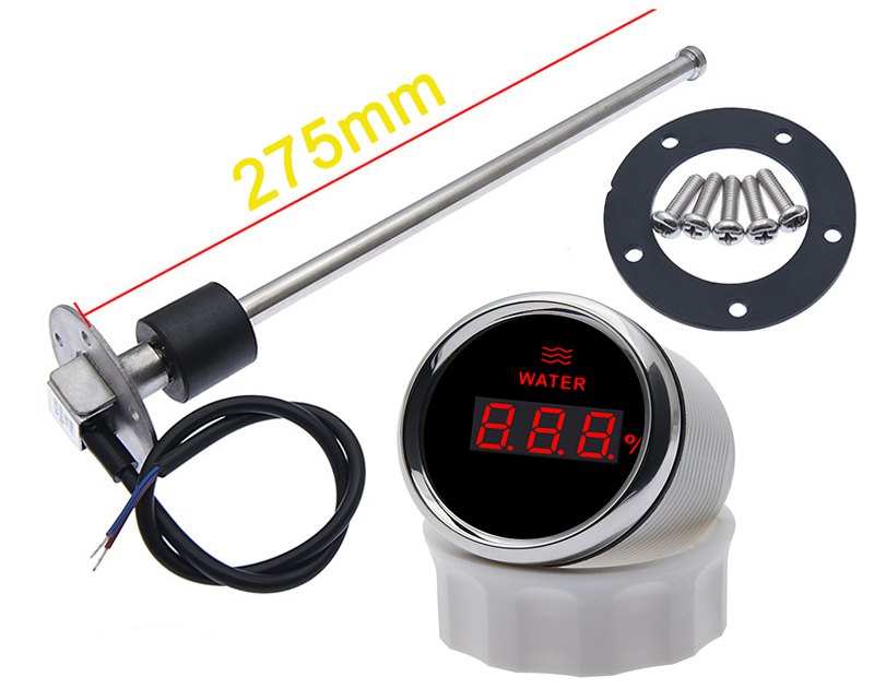 Indicatore di livello digitale dell'acqua 100-500mm sensore di livello dell'acqua 0-190 ohm misura misuratore di livello carburante per auto per barche con retroilluminazione rossa 9-32V: 275MM Set