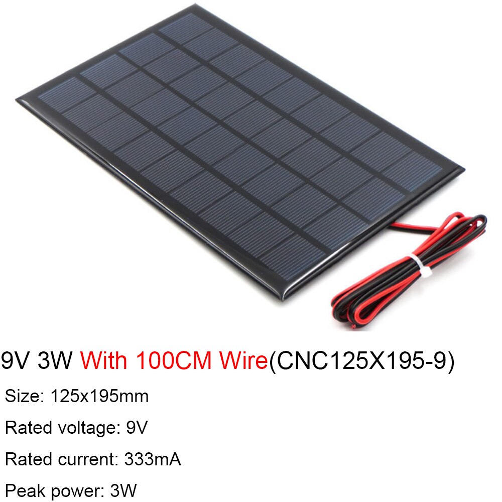 9V 12V 18V Zonnepaneel Met 100 200Cm Draad Mini Zonnestelsel Diy Voor Batterij Cel telefoon Oplader 1.5W 2W 3W 4.2W 4.5W 10W: 9V 3W