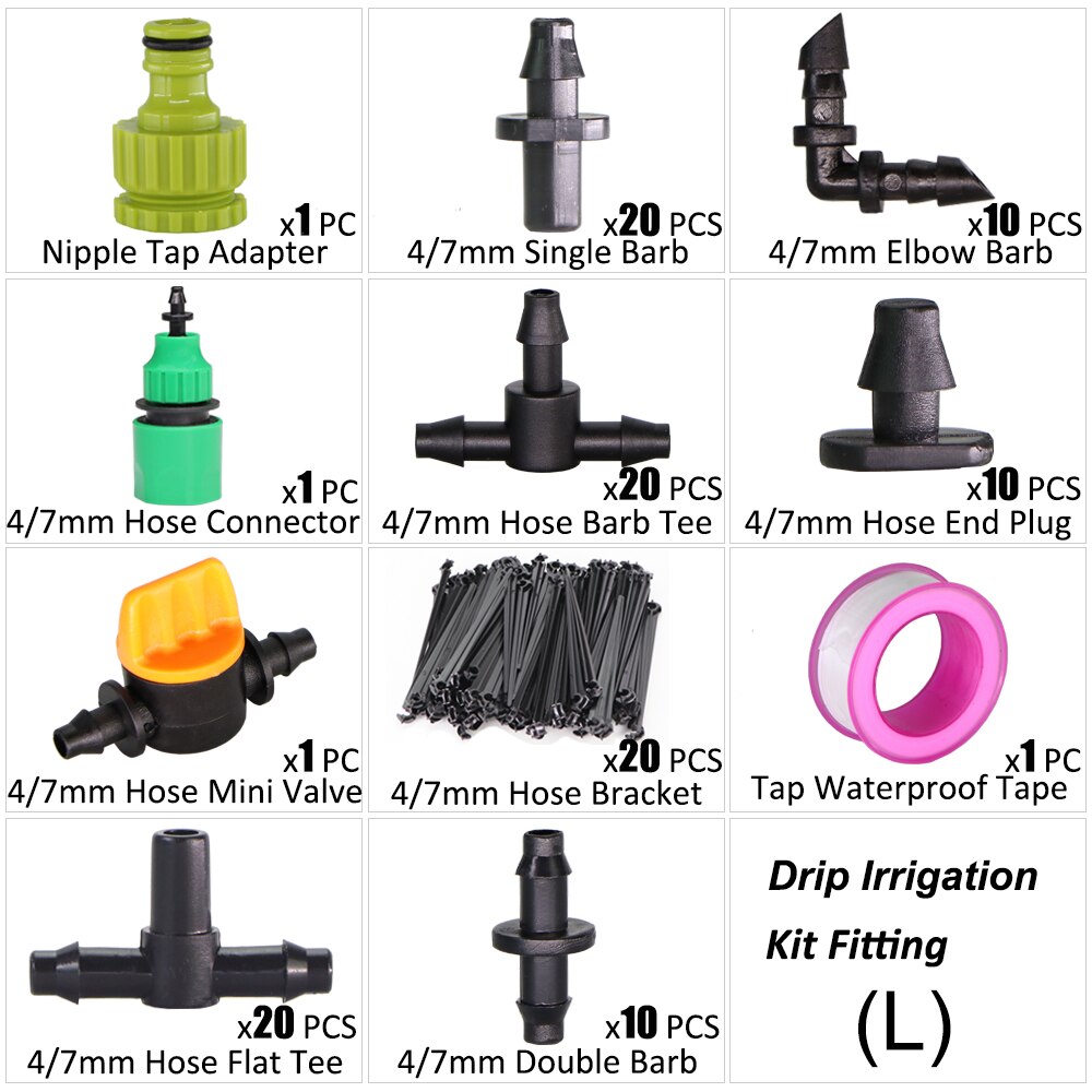 20m Garden Shower Drip Irrigation Sprayer System With Adjustable Watering Nozzle Sprinkler Mist Cooling Automatic Irrigation Kit: L