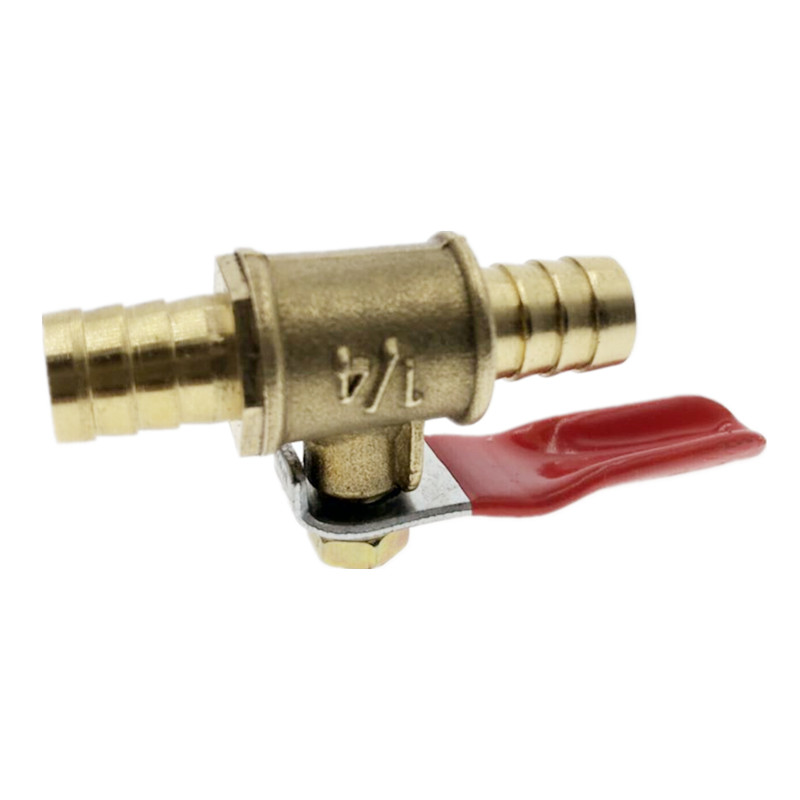 Rødt håndtak ventil 6mm-12mm slange barb inline messing vann olje luft gass drivstoff linje avstengning kuleventil rørbeslag