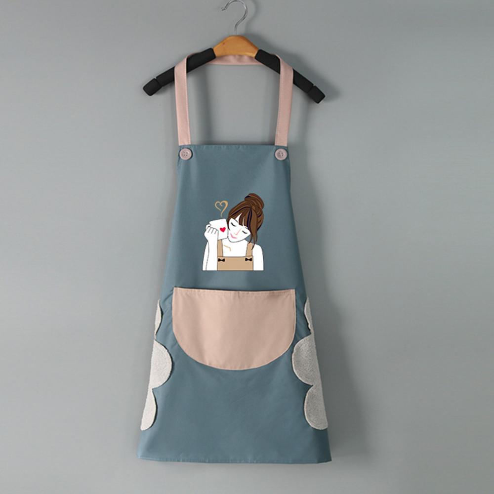 1Pcs Waterproof Anti-Oil Kitchen Apron Cartoon Girl Women Home Kitchen Aprons Waist Bib Nail Shop Apron for Women Baking