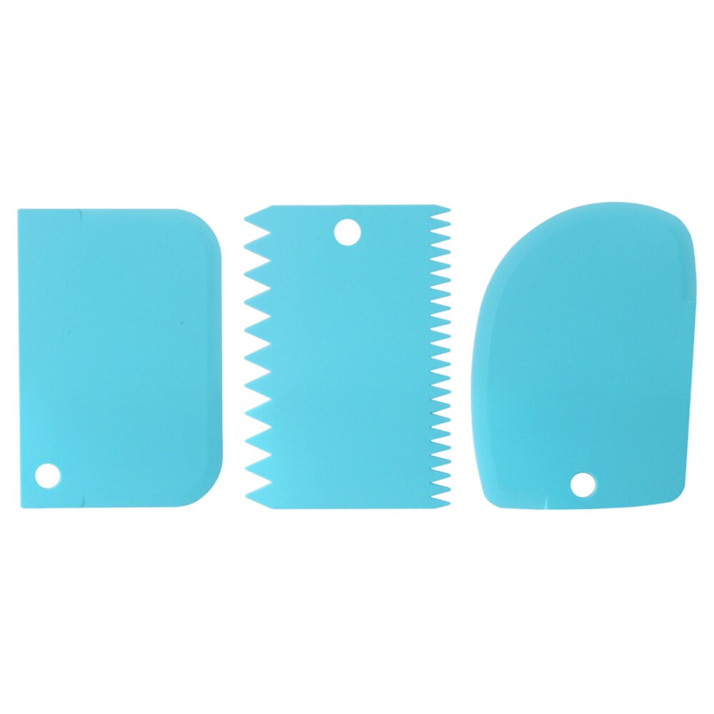 3pc bakgereedschappen, plastic deegmes, glazuur, fondantschraper, decoreren, glad, gekarteld, spatels, uitstekers, taartgereedschap: Blauw