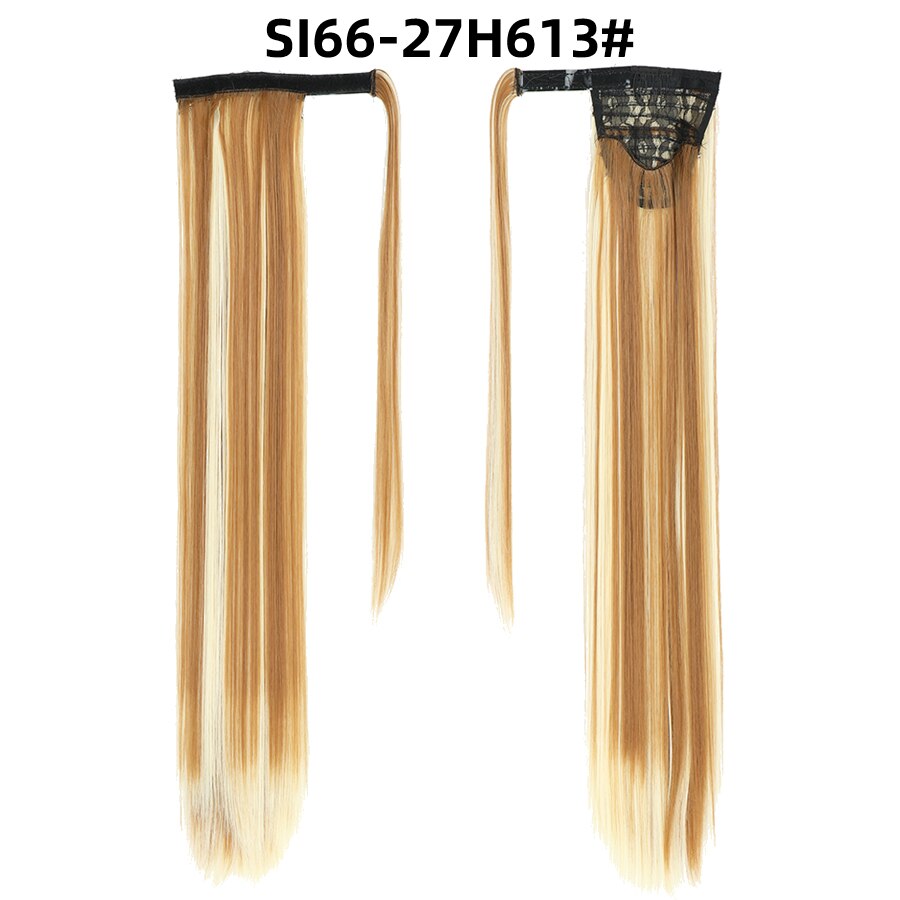 28 pulgadas sintético de Velcro de pelo de cola de caballo extensión recta Clip Invisible Pony cola resistente al calor negro marrón Rubio SI66: SI66-27H613