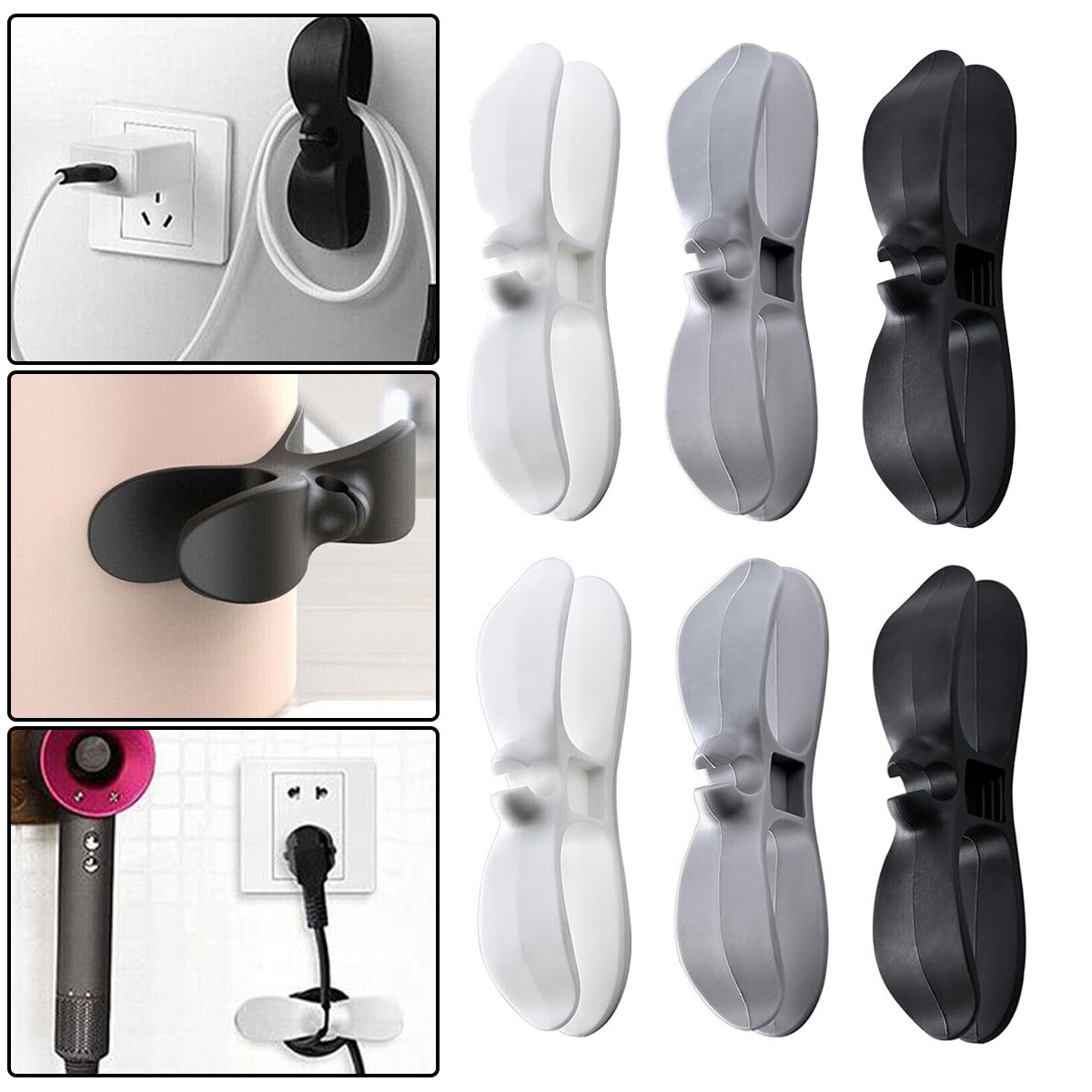 6 Pcs Power Cord Fixed Wire Clamp Cable Organizer Kitchen Mounted Plug Cable DataCableOrganizer Kitchen Appliance Winding Device