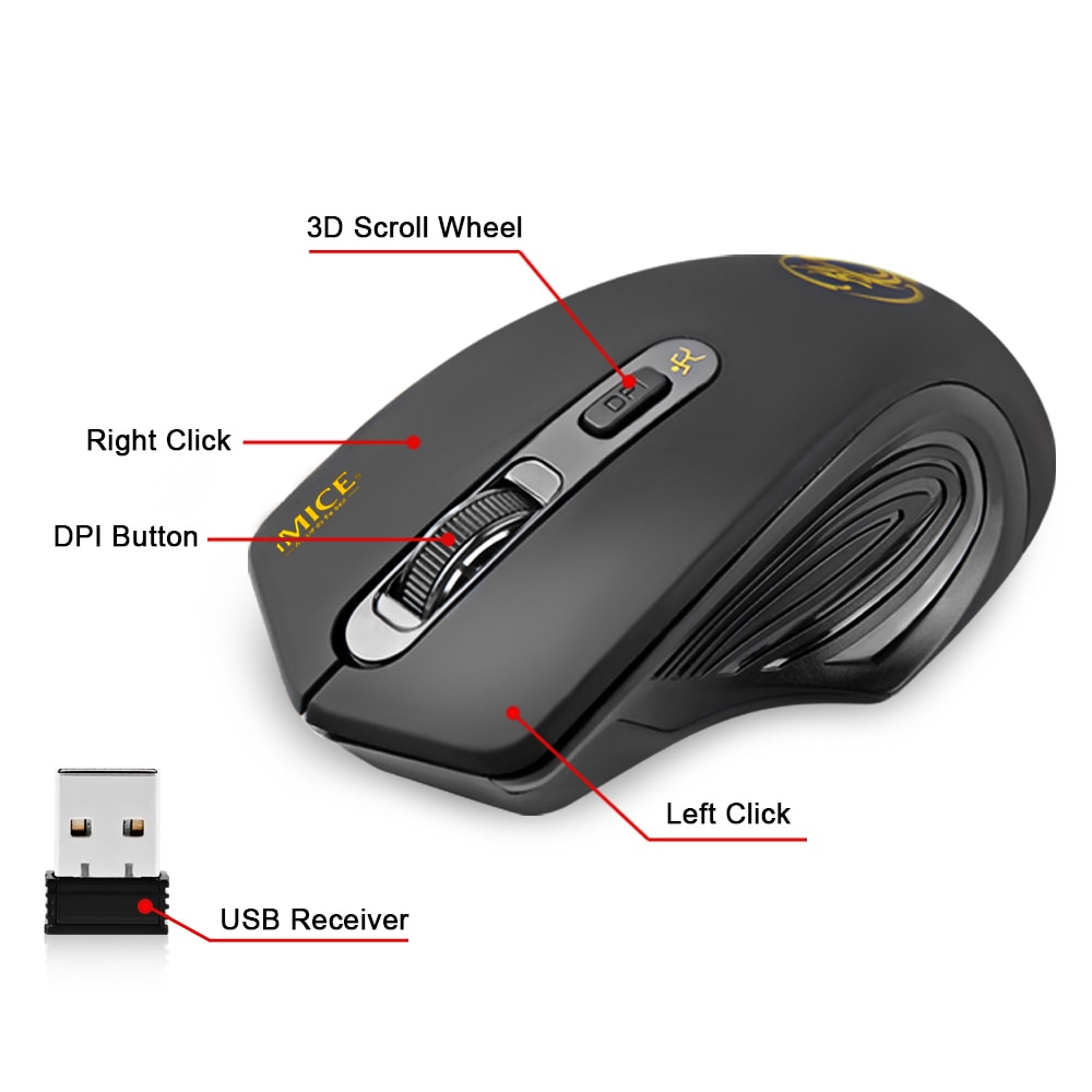 IMice Wireless Mouse Silent Computer Mouse USB Ergonomic Mice 2000DPI Adjustable Mini Mouse Optical Minimalist for PC Laptop