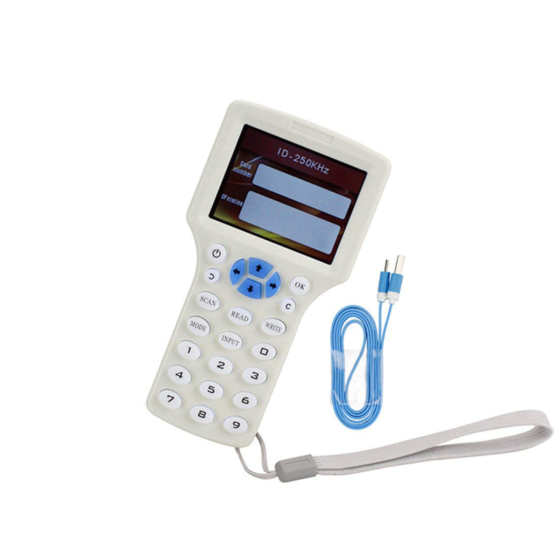 Lector de fotocopiadora de tarjetas RFID, duplicador escritor inglés, programador de frecuencia 10, ID de tarjetas IC + 5 uds. De tarjetas de identificación y llavero + 5 uds. De tarjetas UID: 08CD-1