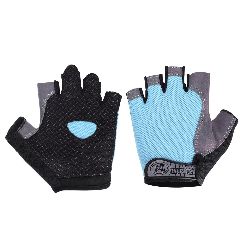 Half Finger Cycling Gloves 1Pair Cycling Gloves Anti-Slip Men Women Half Finger Gloves Breathable Mesh Bike Sports Gloves: Light Blue / L