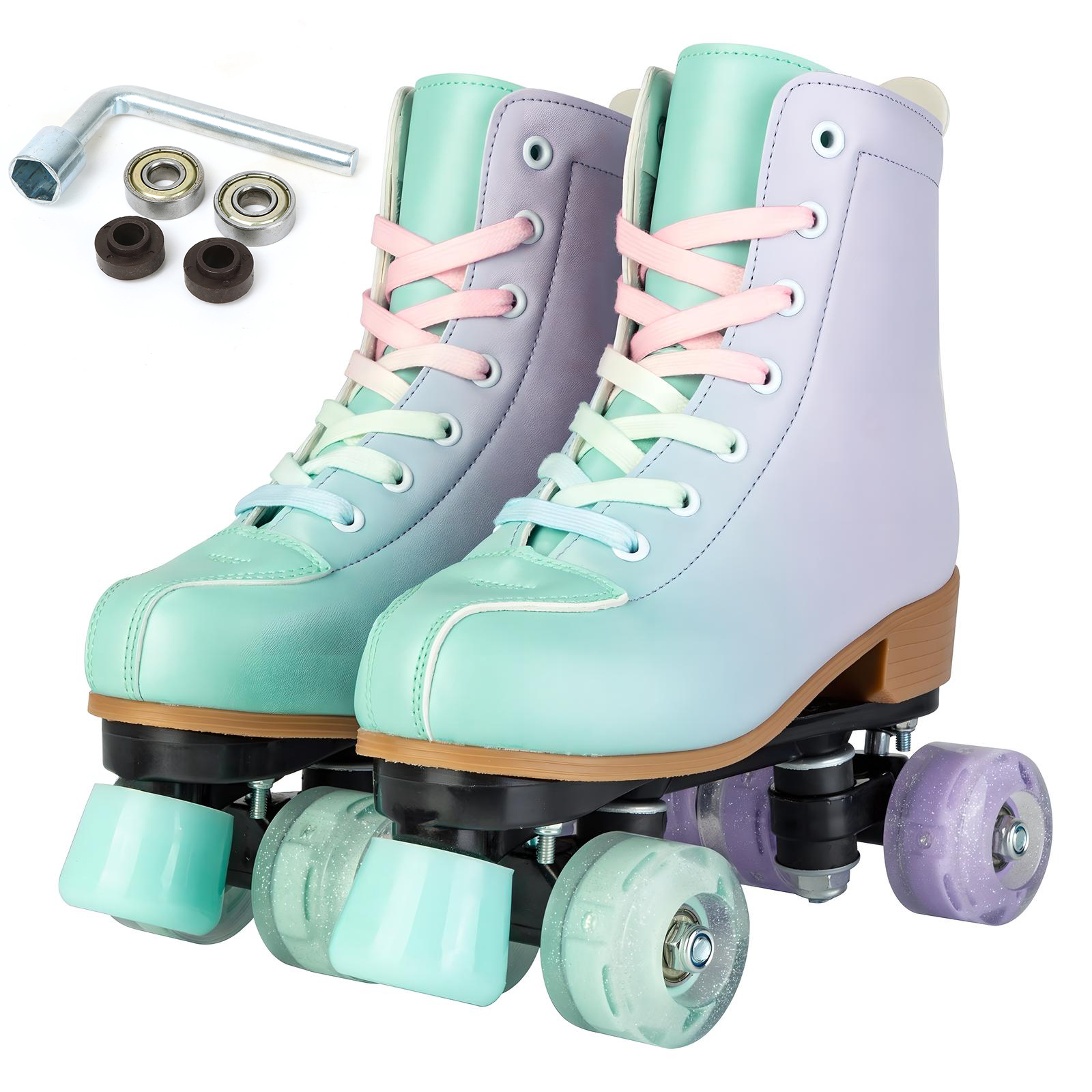 2024 blinkende Rollschuhe für Damen, zweireihig, Quad-Skate-Schuhe, für Erwachsene, Outdoor, Indoor, Skating-Training, Turnschuhe mit 4 Rädern: Gold / 3.5