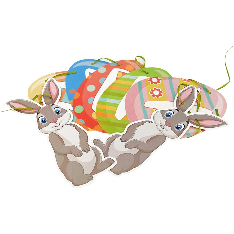 1set Happy Easter Banner Bunny Rabbit Egg Paper Bunting Garland Flag Easter Home Wall Hanging Decoration Festival Party Supplies