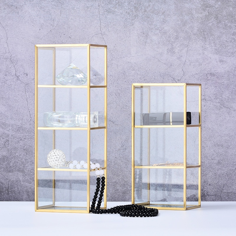 Nordic Painting Grid Glass Flip Tank Box Luxury Modern Cosmetics Storage Container Micro-Landscape Flower Room B