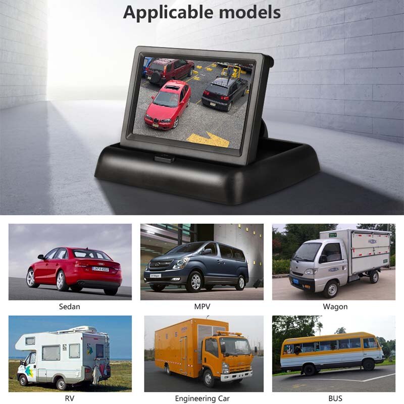 4.3 Inch HD Wireless TFT LCD Car Display Foldable Monitor Display Reverse Camera Parking System For Car Rearview Monitor