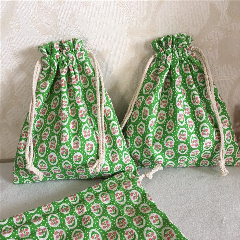 YILE Cordão de Linho de Algodão Multi-propósito Saco Organizador Saco Do Presente Do Partido Flor Grama Verde 8502-4