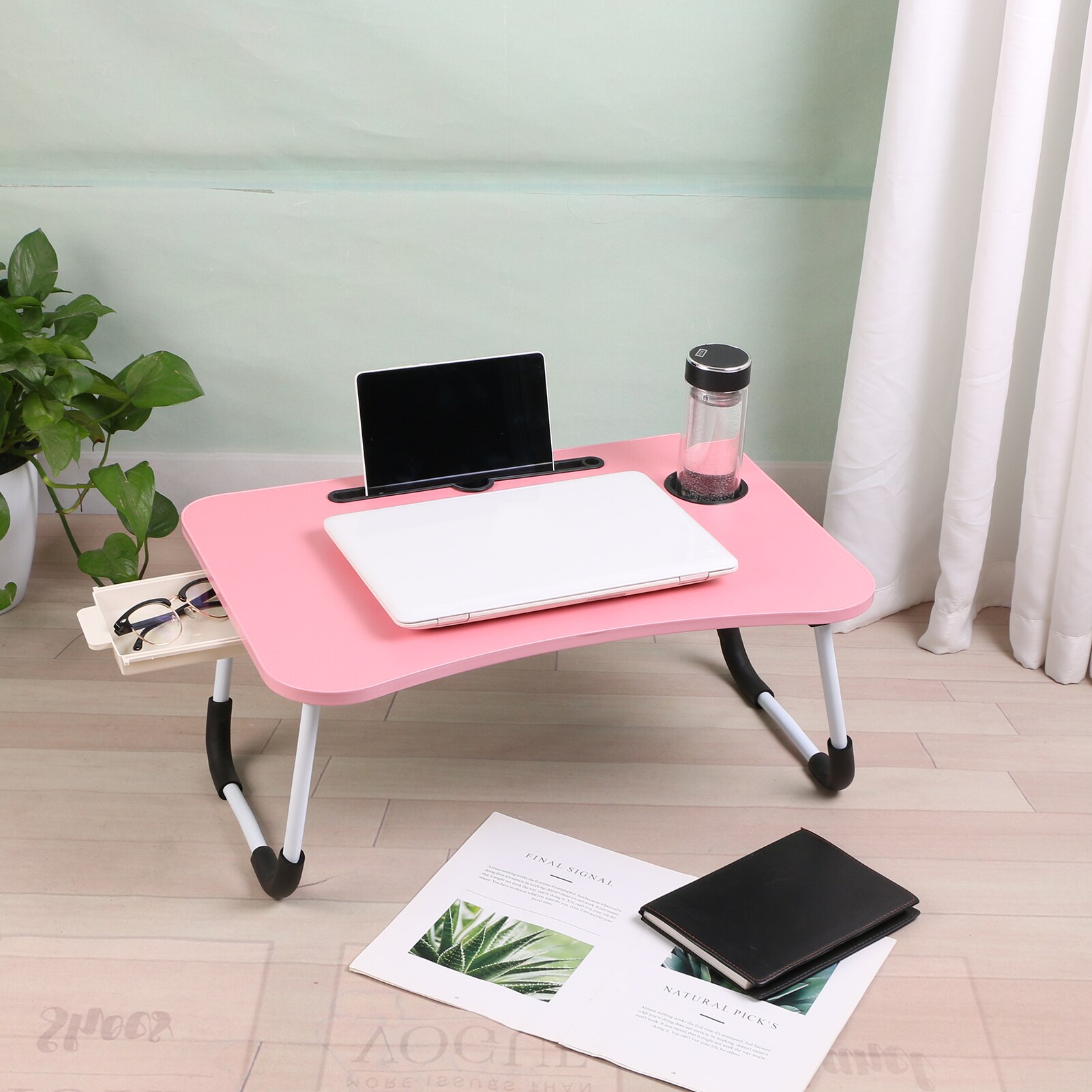Laptop Desk Foldable Bed Table Portable Multi-Function Lap Bed Tray Table with Storage Drawer and Cup Slot for Sofa, Bed