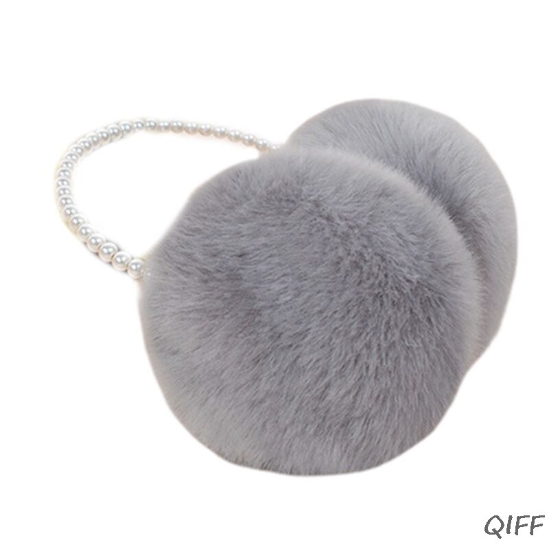 Women Girls Winter Fluffy Plush Earmuffs Imitation Pearl Beaded Headband Thicken Ear Warmer Princess Kids Party Styling Headwear: GY