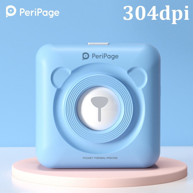 Peripage A6 203/304DPI Photo Printer Bliuetooth Wireless Thermal Printer Paper Sticker Label Printer Paper for Android iOS PC: 304dpi Blue
