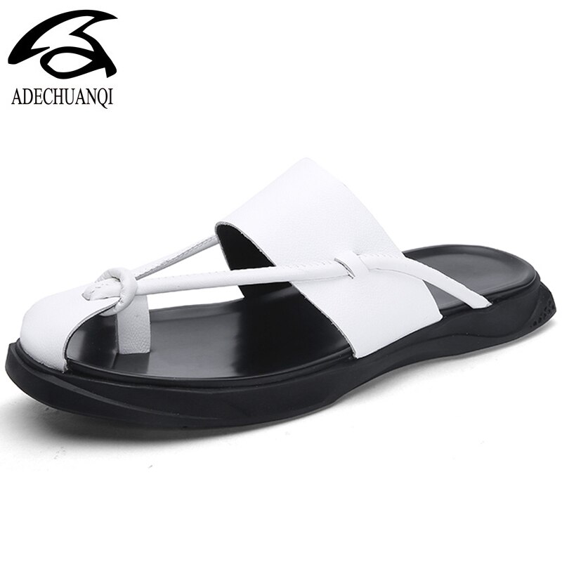 Herr läder tofflor sandaler split läder herr strandskor slip on flip flops herr fritidsskor sommar skor