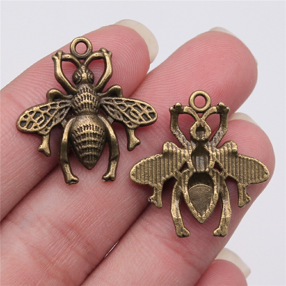 Dijes de abeja, Hornet de miel, Bronce Antiguo, colgantes de Color plateado, hallazgos de fabricación DIY, artesanía hecha a mano, 10 piezas: Color amarillo claro