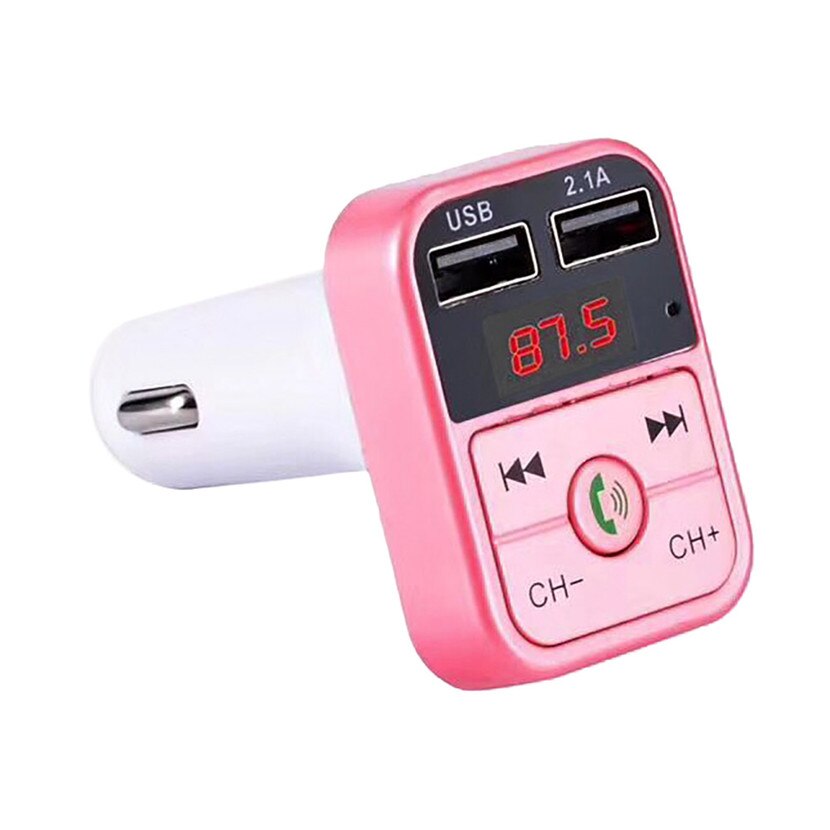 Dual USB Bluetooth4.1 Handsfree Carkit Charger Fm-zender Mp3-speler A2B2 5 V: Roze