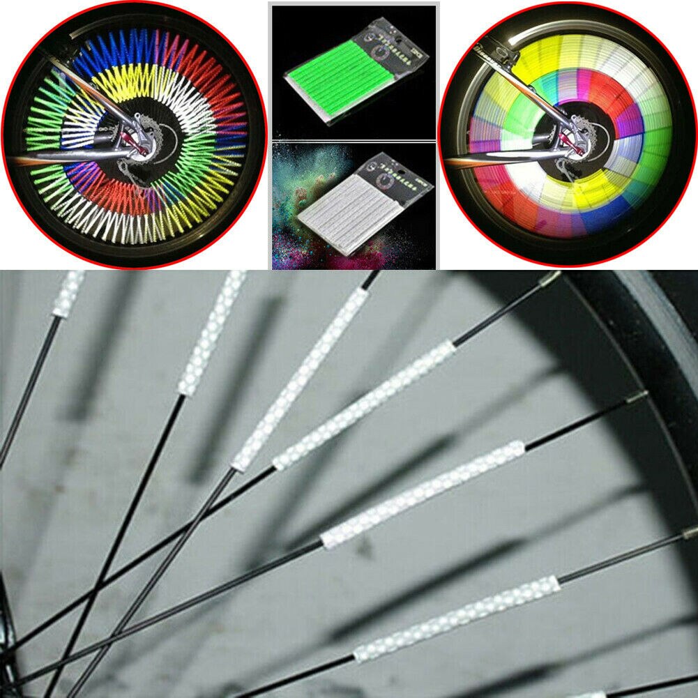 Kit de llanta de rueda de bicicleta reflectante, luz reflectante, rueda de cinta reflectante para radio, soporte de tubo de bicicleta de montaña y carretera, advertencia de seguridad con Clip, 12 Uds.