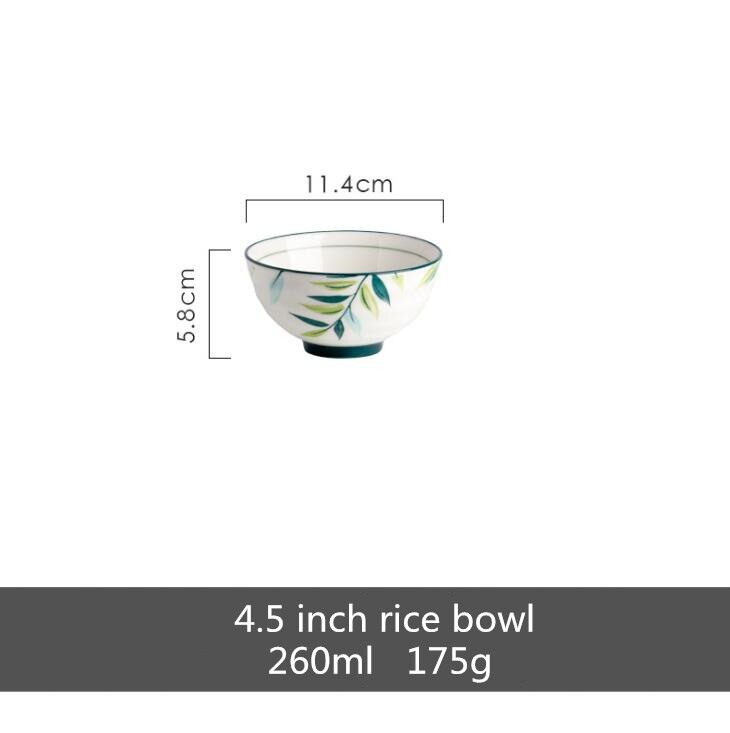 Hand-painted Underglaze Color Green Ceramic Plants Plate Set Ceramic Tableware Food Dishes Rice Salad Noodles Soup Bowl: 4.5 inch bowl