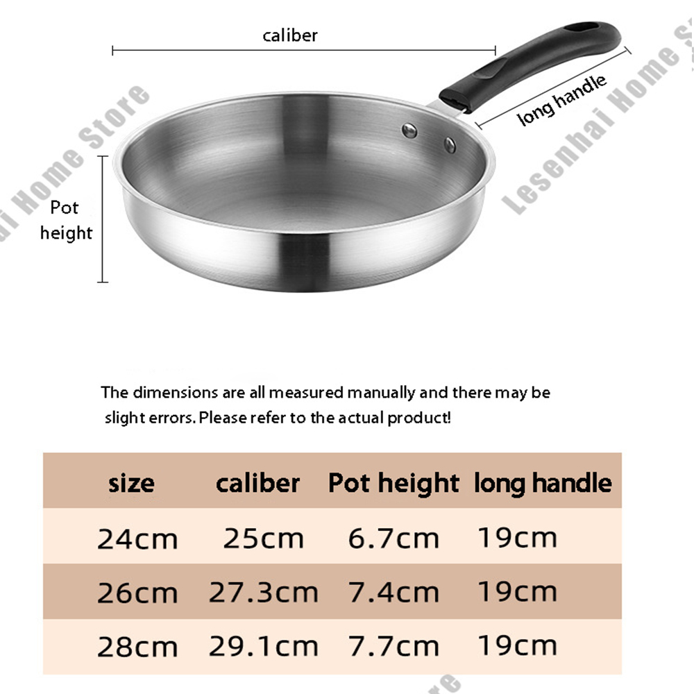 Rostfritt stål non-stick stekpanna hushåll tjock obelagd stekpanna gasspis induktionshäll universal platt bottenpanna