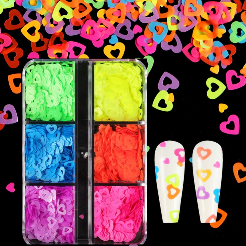 Neon- Herz Schmetterling Nagel Pailletten einstellen Irridescent Stern Blume 3D Charme Flocken Dekoration für Nagellack funkeln Zubehör