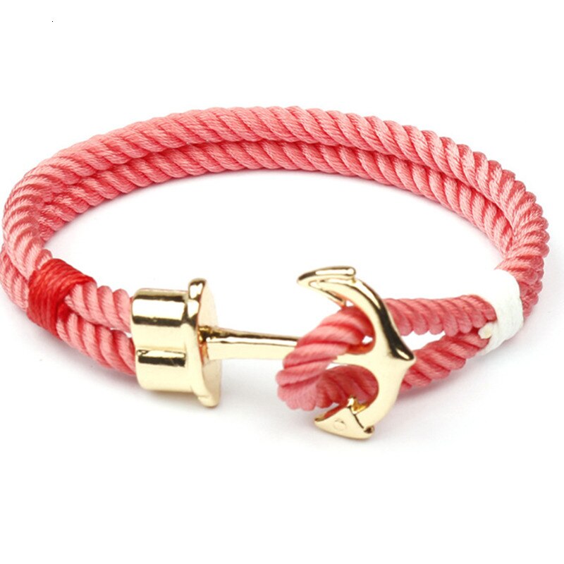 Mode Mannen Armbanden Gevlochten Polsband Nylon Armband Mannen Gouden Legering Haak Anker Touw Bangle Sieraden Pulseras