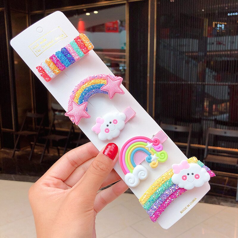 3 stuks schattige kleurrijke regenboogclips voor meisjes in de sky-serie met kleine pailletten en haaraccessoires in de vorm van een wolk met regenboog.: 04