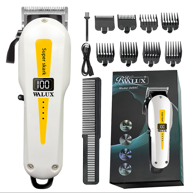 Professionele Kapper Tondeuse Lithiumbatterij USB Oplaadbare Trimmer LCD Display Thuis Mannen Baard Scheerapparaat Haar Snijmachine: WHITE
