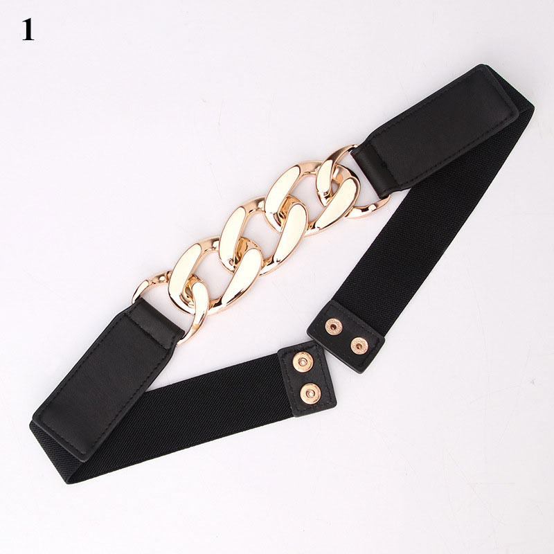 Belts For Women Skinny Metal Gold Buckle Waist Belt PU Leather Thin Belt Elastic Waistband Female Dress Accessories: 1