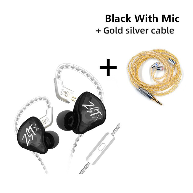 KZ ZSTX 1BA+1DD Hybrid technology HIFI In Ear Earphones Bass Earbud Sport Noise Cancelling Headset KZ ZS10 pro ZSN pro ZSX C12: Black mic (GS)