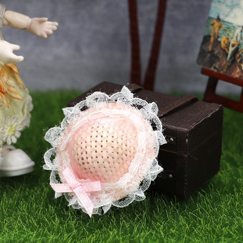 Puppen-prinzessinnen-einstellen mit strohhut, diy-szene, geburtstagsgeschenk und transparentem kosmetikkoffer ( 1:12er- einstellen)