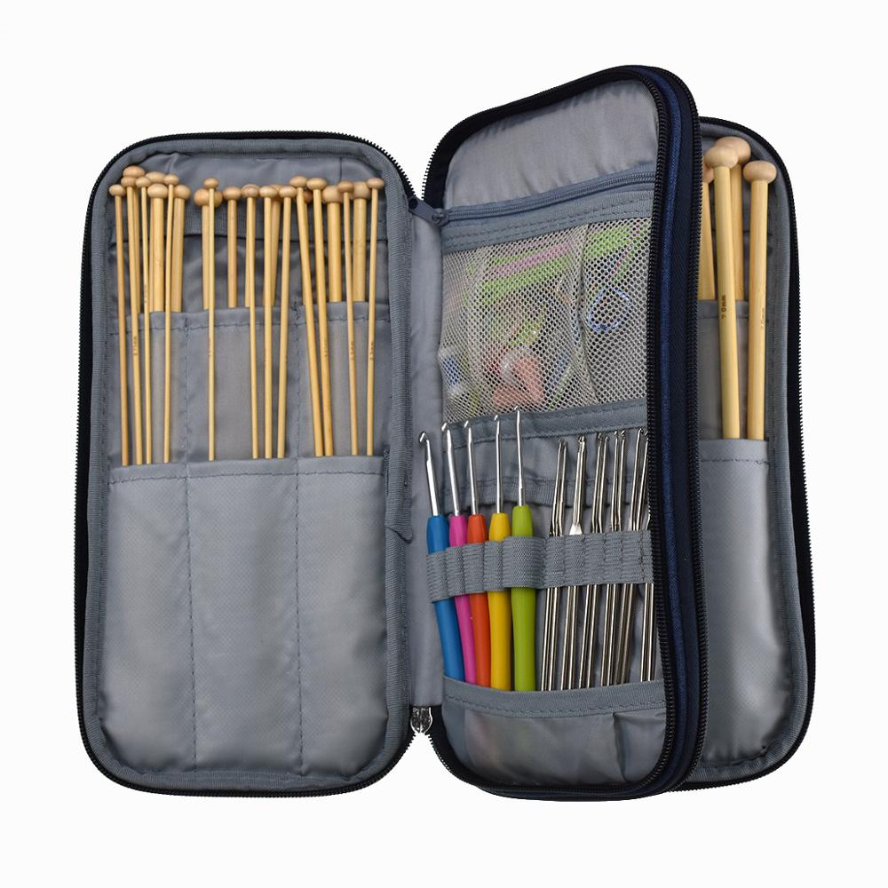 Kit de costura de agujas de lana de madera, agujas largas de ganchillo, herramientas y accesorios para tejer ganchillo, hilo de ganchillo