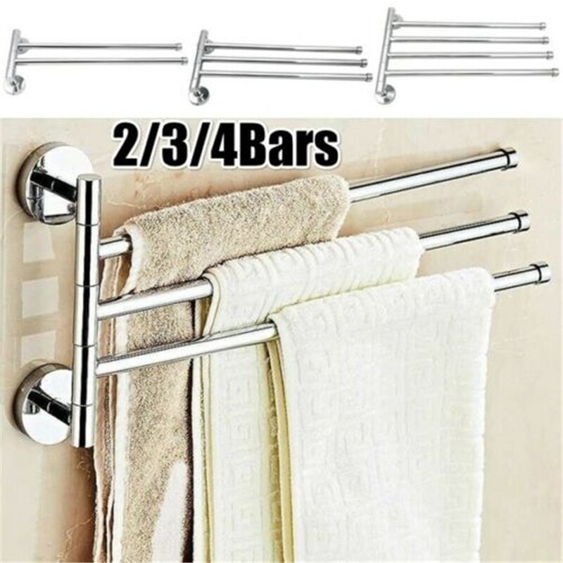 2/3/4 Swing Arm Towel Rack Wall Mounted Stainless Steel Storage Holder Bathroom Towel Holder Bar Rails Rack Bathroom Towel Rack