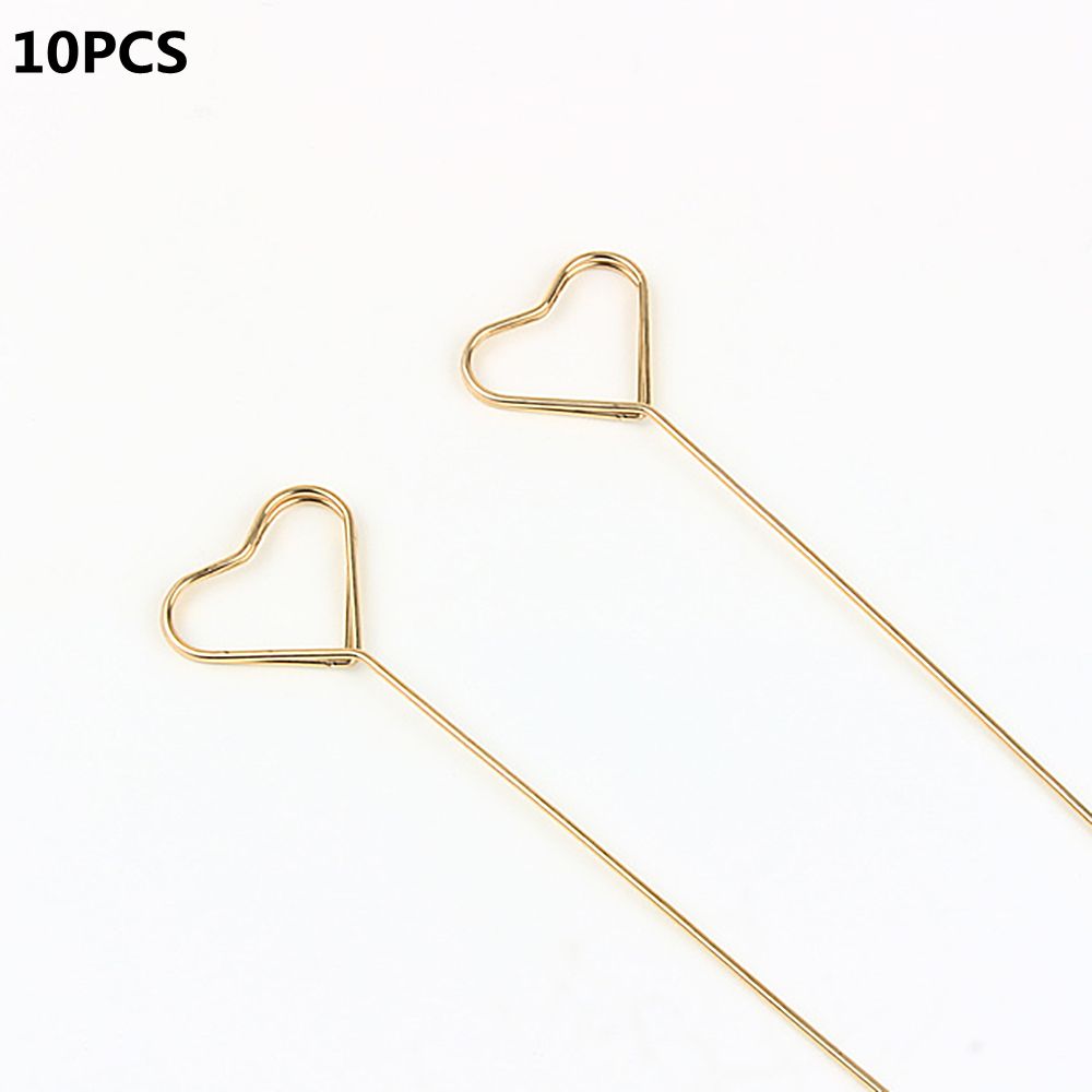 10PCS Metal Gold Flower Bouquet Card Holder Stick Cake Card Stick Clips Wrapping Supplies: heart