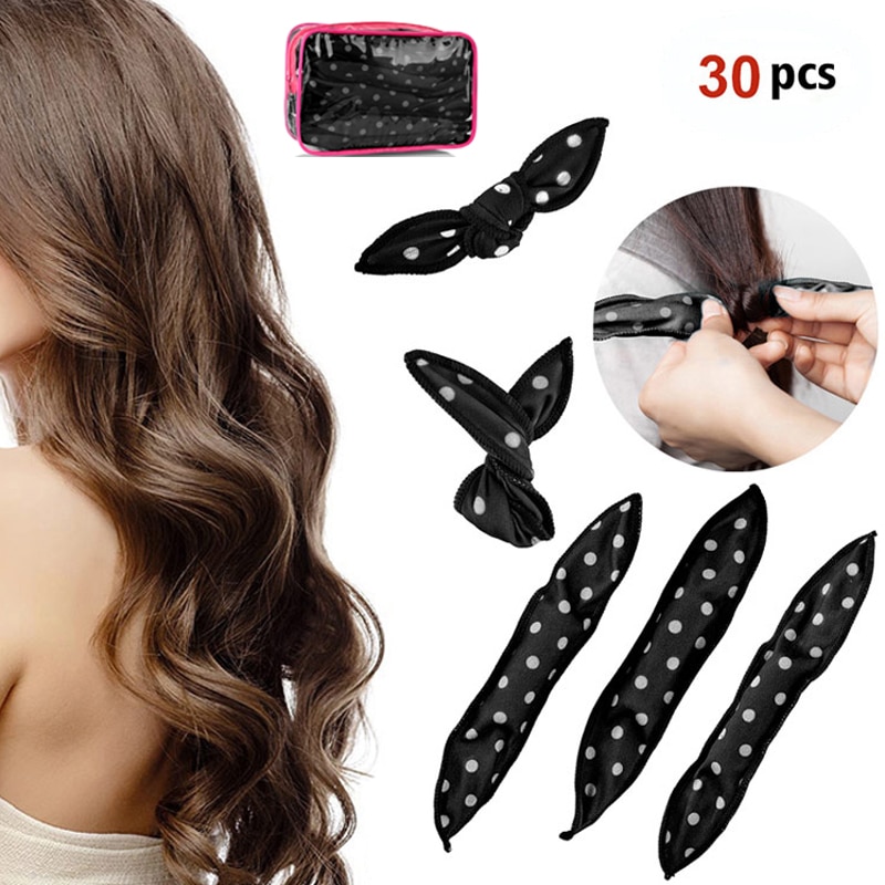 Bandes de bigoudis pour cheveux doux, 30 pièces/sac, bricolage, vagues, rouleaux de cheveux sans chaleur, boucles de nuit, outils de coiffure flexibles, magique, soins des cheveux