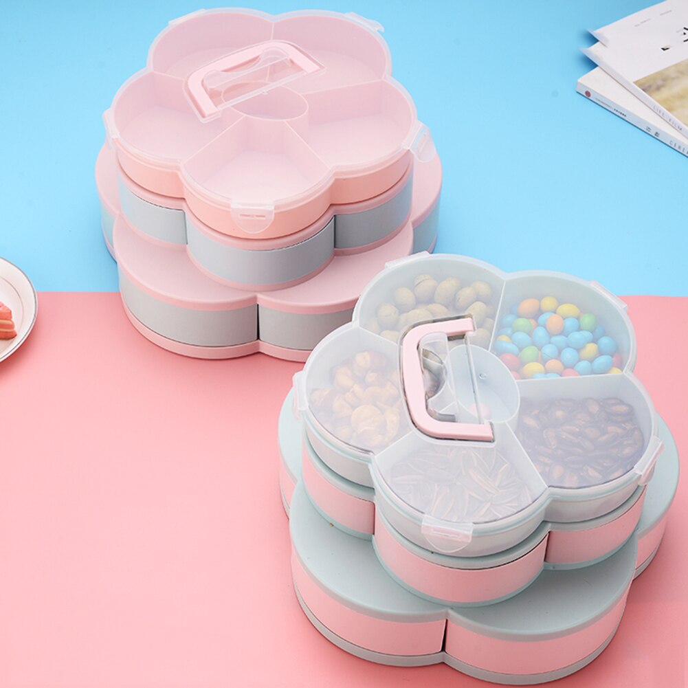 Bandeja giratoria para dulces con forma de pétalo de tres pisos, caja de almacenamiento de alimentos, platos de dulces de boda, organizador de compartimentos para frutas secas