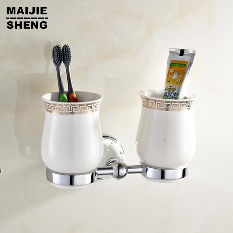 Moderne washroom tandenborstelhouder luxe Europese stijl Golden koper dubbele tumbler &amp; bekerhouder muurbevestiging bad product