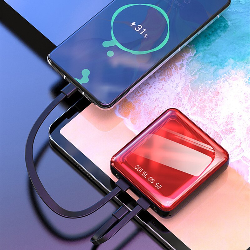 Power Bank 20000mAh Power Gebaut in Kabel Tragbare Externe Batterie Ladegerät Für Xiaomi iPhone X 12 pro Samsung Mini poverbank