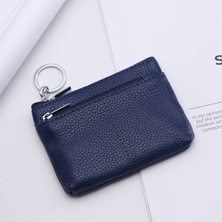 Monedero de piel auténtica, cartera para mujer, cartera para Cambio, bolsillo para niños, carteras con llavero, Mini bolsa con cremallera: Dark Blue