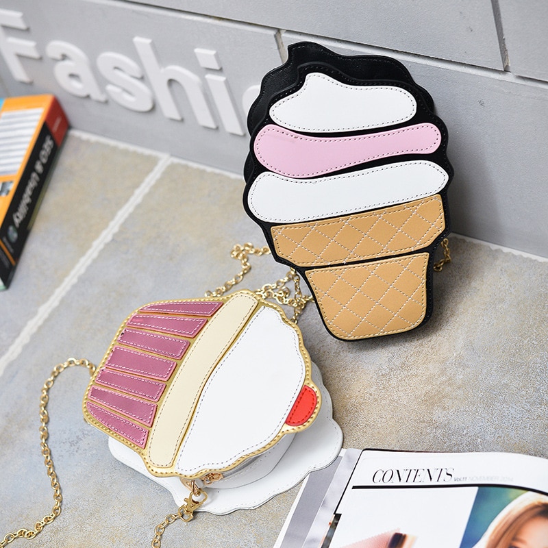 Style Woman Hamburger Ice Cream shoulder bags Cupcake PU Chains bags Cute Hamburger Popcorn Fries 3D Messenger Bags