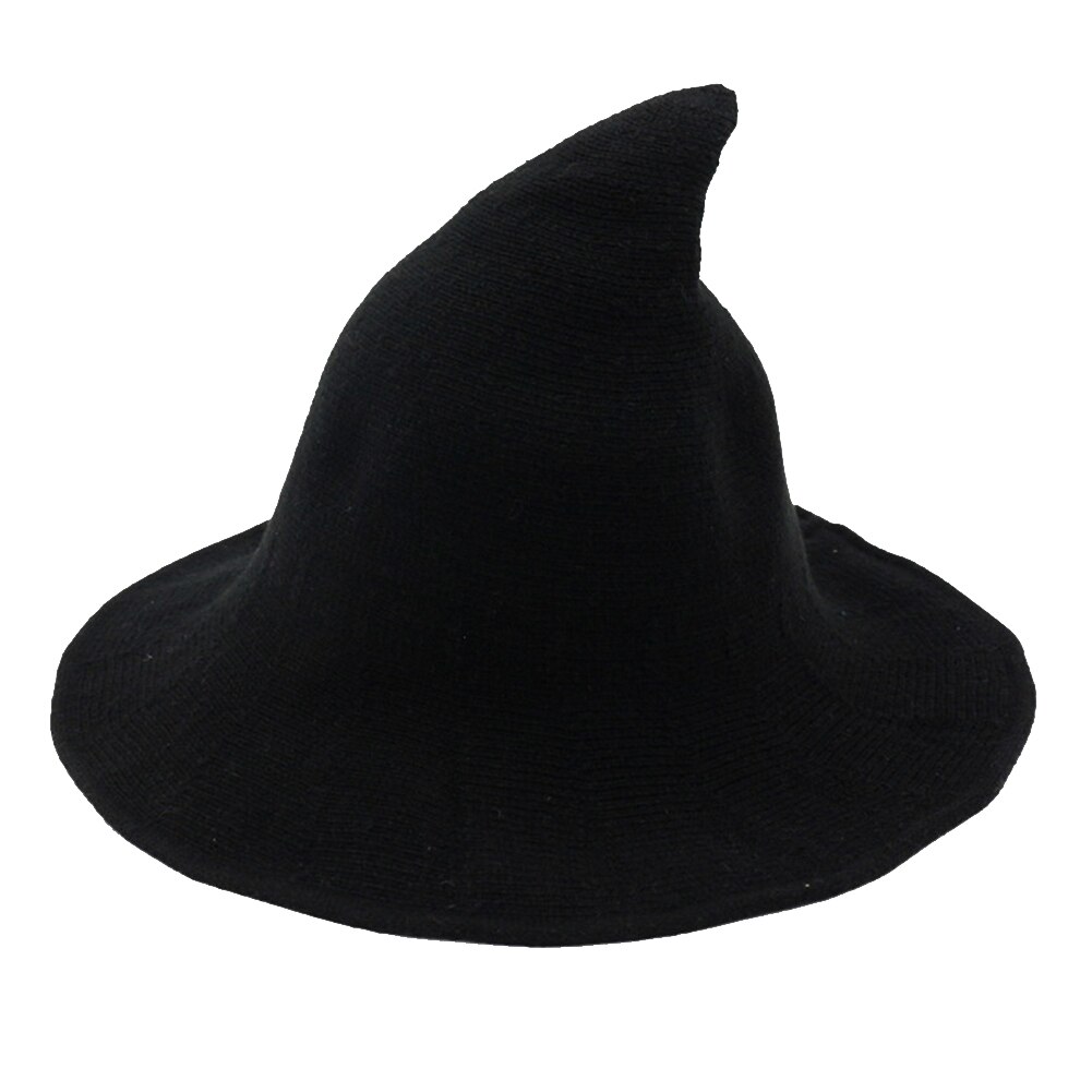 Women Modern Witch Wool Hat Foldable Costume Sharp Pointed Wool Felt Halloween Party Hats Witch Hat Warm Cap