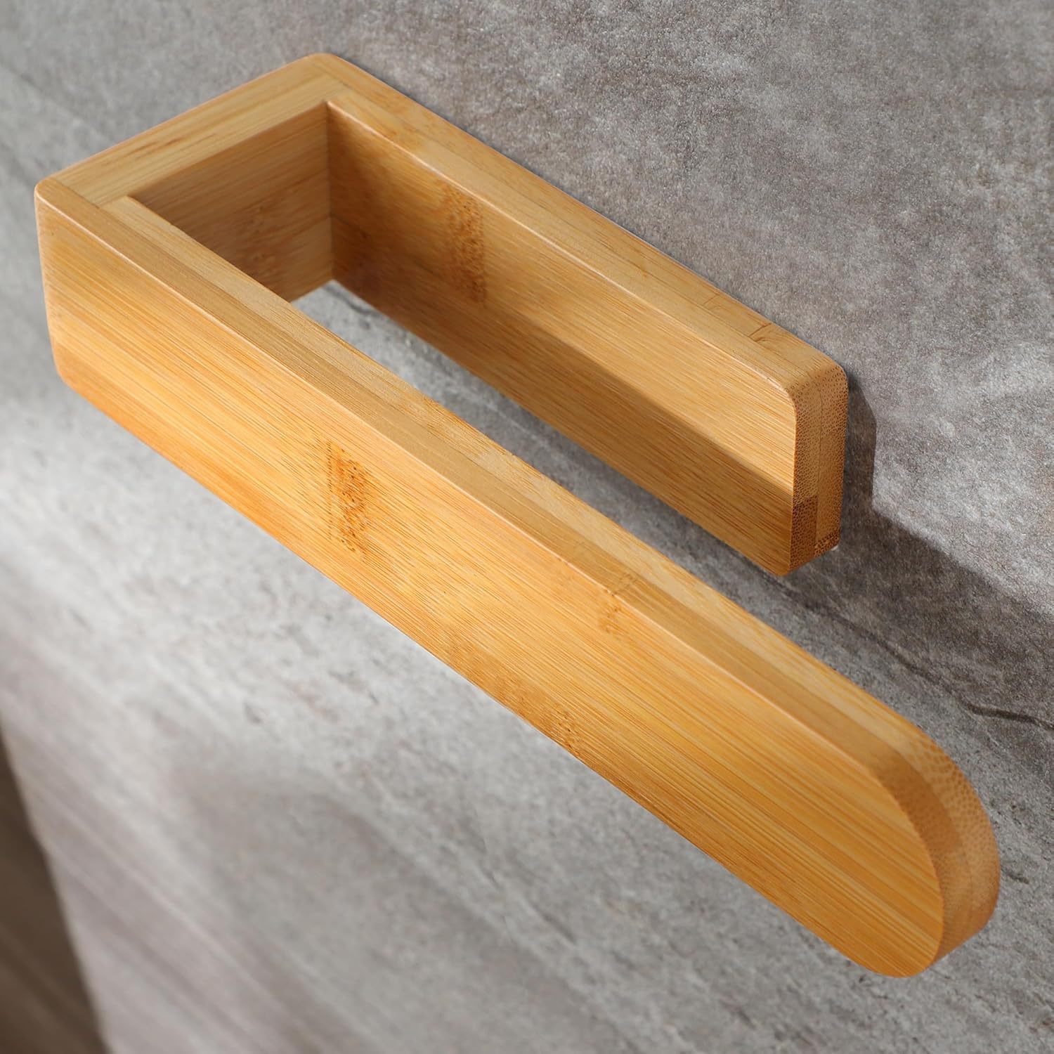 Toallero de madera de bambú, organizador de baño adhesivo montado en la pared, estante sin taladro para el hogar, cocina y almacenamiento de inodoro