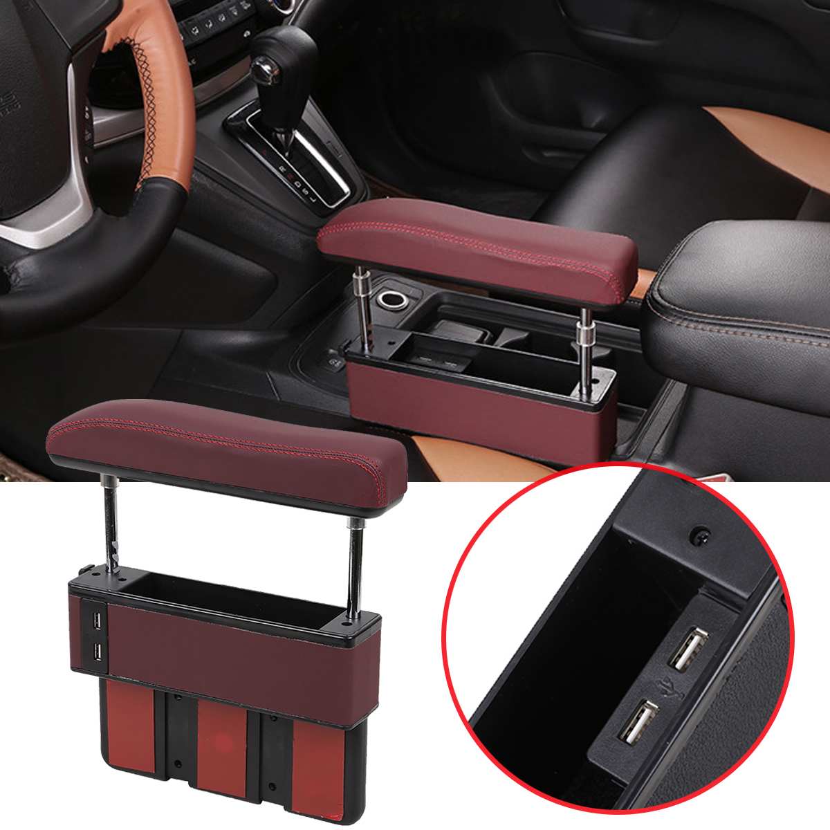 Universal Car Armrest Box Elbow Support Adjustable Center Console Handrest Rail Auto Seat Gap Organizer Arm Rest Box